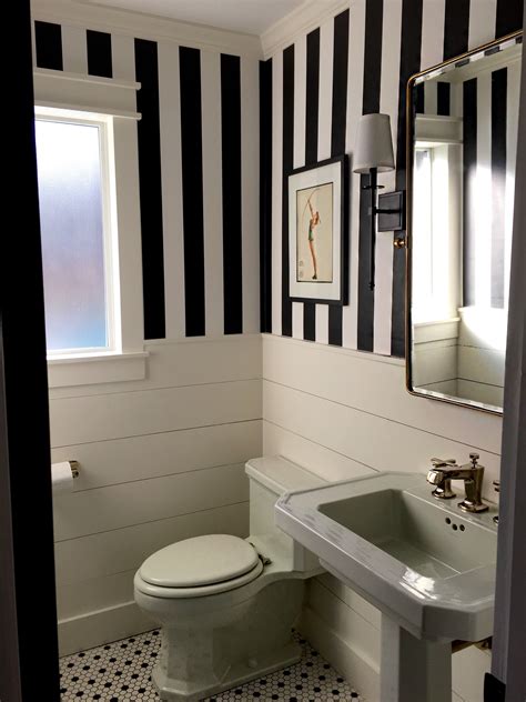 black and white striped bathroom